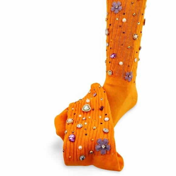 Vibrant Coast Style Yellow Junk Rhinestone Charm Slouch Socks "Cali" YS1505 - Picture 4 of 4